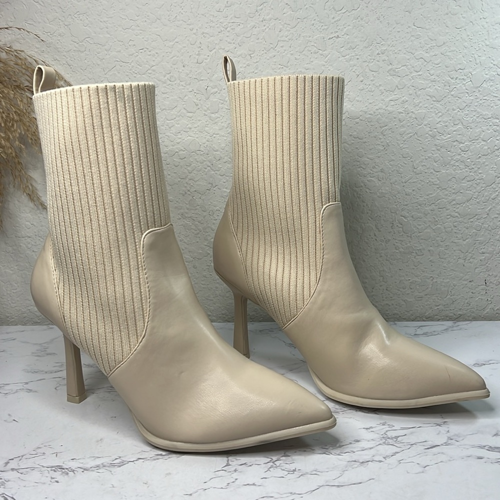 MIA Cream Ribbed Ankle Booties - Picture 3 of 13